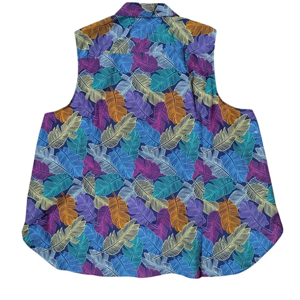 Lands End Shirt Womens 24W Blue Tropical Feather No Iron Supima Sleeveless‎ Top